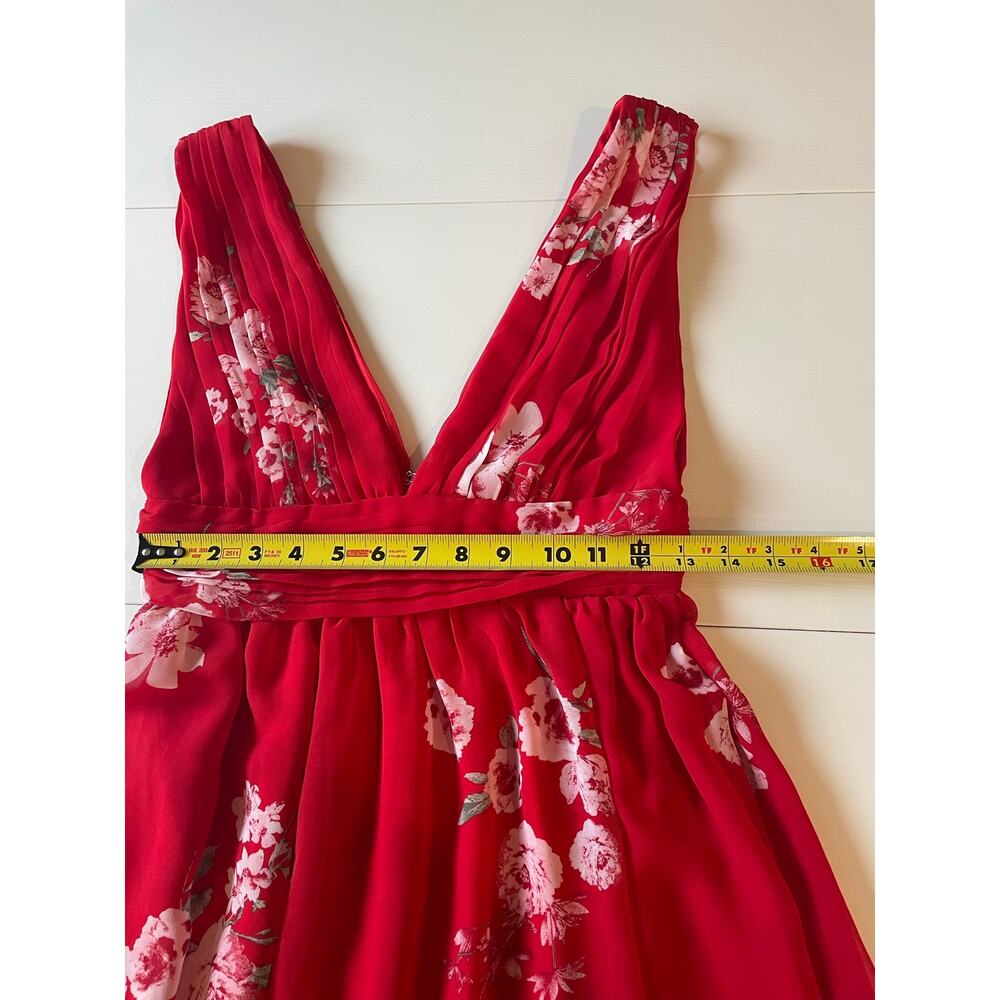 Lulus Milana Red Floral Mini Dress Sz S Ruched Plunge Neckline Flirty Party - Picture 15 of 16